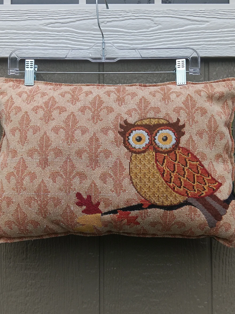 Autumn Owl Decorative Throw Pillow Reversible Pumkin, Sunflower,Leaf Motif 18x12
